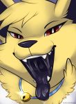  ambiguous_gender digital_drawing_(artwork) digital_media_(artwork) eeveelution fan_character fur jewelry jolteon mouth_shot necklace nintendo open_mouth pok&eacute;mon pok&eacute;mon_(species) rainypaws red_eyes saliva solo teeth tongue tongue_out video_games yellow_fur 