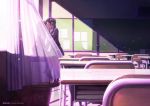  artist_name black_hair bow bulletin_board chair chalkboard classroom closed_eyes commentary_request curtains day desk foot_dangle hair_bow hidden_face hiyori_mizuki indoors kiss loafers long_sleeves love_live! love_live!_school_idol_project multiple_girls nishikino_maki on_desk pantyhose petals pink_bow red_hair school_chair school_desk shoes sitting sitting_on_desk skirt speaker standing twintails yazawa_nico yuri 