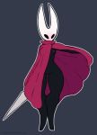  black_eyes blush breasts cloak clothed clothing dark_skin female flashing hollow_knight hollow_knight_(species) hornet_(hollow_knight) melee_weapon nipples partially_clothed purplealacran pussy solo thick_thighs weapon 