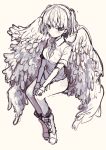  angel_chromosome_xx angel_wings boots collared_shirt full_body grey_background greyscale ikeuchi_tanuma invisible_chair legs_together looking_at_viewer monochrome multiple_wings necktie neon_genesis_evangelion shirt short_hair short_sleeves simple_background sitting sketch solo tabris tabris-xx twintails wing_collar wings 