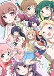  3nu_m 6+girls :d :o ;d absurdres ahoge animal_ear_headphones animal_ears animal_print azabu_mai bag blonde_hair blue_dress blue_eyes blue_jacket blue_shorts blunt_bangs blunt_ends bob_cut brown_eyes brown_hair butterfly_print butterfly_print_kimono cat_ear_headphones chofu_noriko closed_mouth collared_shirt commentary_request contrast_collar diagonal-striped_clothes diagonal-striped_necktie dress dress_shirt everyone fake_animal_ears full_body goto_akira gradient_clothes gradient_kimono green_dress green_eyes green_hair hair_ornament hair_scrunchie handbag harumiya_yukuri headphones highres hood hooded_jacket ikizulive!_love_live!_bluebird jacket japanese_clothes kanazawa_miracle kimono komagata_hanabi layered_sleeves loafers long_hair long_sleeves love_live! multiple_girls neck_ribbon necktie one_eye_closed one_side_up open_clothes open_jacket open_mouth orange_necktie parted_hair parted_lips pink_bag pink_hair pink_kimono pink_scrunchie pink_skirt ponytail print_kimono profile purple_eyes purple_hair red_ribbon ribbon sailor_collar sailor_shirt sasaki_shion school_uniform scrunchie shirt shoes short_hair shorts shrug_(clothing) sidelocks skirt smile socks split_mouth strapless strapless_dress striped_clothes sweater takahashi_polka two_side_up white_jacket white_kimono white_sailor_collar white_shirt white_shoes white_shrug white_socks white_sweater wide_sleeves yamada_midori 
