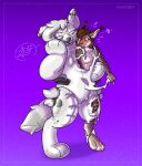 animate_inanimate anthro blush canid canine canis digitigrade domestic_dog duo ear_piercing featureless_crotch felid feline fluffy fur fur_tuft glistening glistening_body goo_transformation handle handles_on_hips hi_res inflatable living_inflatable living_pool_toy lynx male mammal markings merging nennsen nude pawpads paws piercing pool_toy purple_background simple_background slime smug spots spotted_body spotted_fur tail transformation tuft white_body worried_look