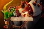 age_difference alcohol anthro argonian bethesda_game_studios beverage blush bodily_fluids clothed clothing cum digital_media_(artwork) dominant dominant_male duo genital_fluids genitals hi_res male male/male microsoft oblivion oral penis reibar reptile scalie sex size_difference smile submissive submissive_male tail text the_elder_scrolls tongue