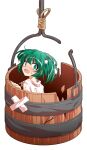  1girl bandaid blush bucket commentary_request dairi damaged green_eyes green_hair hair_bobbles hair_ornament in_bucket in_container japanese_clothes kimono kisume large_variant_set looking_at_viewer open_mouth short_hair solo sweatdrop tachi-e torn_clothes torn_kimono touhou transparent_background two_side_up variant_set white_kimono 