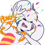  2017 anthro asriel_dreemurr blush boss_monster caprine confetti crackers goat male mammal open_mouth simple_background sound_effects undertale video_games white_background 