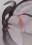 anthro anus black_body black_scales butt female genitals long_neck lying on_front onm11 presenting presenting_hindquarters rear_view reptile scales scalie snake solo spread_butt spreading tail tail_aside thick_tail vulva