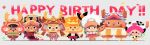  1boy antlers blush_stickers chibi confetti cosplay cross hakama happy_birthday hashtag-only_commentary hat highres hood horns japanese_clothes looking_at_viewer multiple_views one_piece one_piece_film:_z pink_hat red_hakama reindeer_antlers shirt smile striped_clothes striped_shirt sugiyama_(yookoisei) tony_tony_chopper vertical-striped_clothes vertical-striped_shirt yamato_(one_piece) yamato_(one_piece)_(cosplay) 