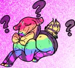 ambiguous_gender blairthewolf bow_tie deer eyes_closed feral fur lgbt_pride mammal multicolored_body multicolored_fur pride_colors question_mark questioning_pride_colors rainbow_body rainbow_fur rainbow_pride_colors smile solo tail