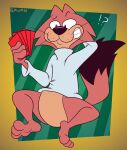 2024 anthro artist_name black_eyes black_nose black_tail card choo-choo_(top_cat) clothing digital_media_(artwork) domestic_cat exclamation_point eyebrows felid feline felis front_view fur gavanzude hand_behind_head hand_behind_own_head hanna-barbera hi_res holding_card holding_object looking_at_card looking_at_object male mammal multicolored_body multicolored_fur pink_body pink_ears pink_fur pink_tail playing_card question_mark raised_eyebrow sitting solo sweater tail tan_body tan_fur text top_cat_(series) topwear two_tone_body two_tone_fur two_tone_tail whiskers white_clothing white_sweater white_topwear