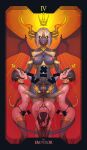  1girl 3boys breasts closed_eyes dark-skinned_female dark_skin demon demon_boy demon_girl demon_horns demon_wings elbow_gloves erection extra_penises fellatio floating_crown futanari gloves glowing glowing_eyes highres horns large_breasts long_horns medium_hair multiple_boys navel nipples oral original short_hair skin-covered_horns tail tailbox tarot the_emperor_(tarot) wings yellow_eyes 
