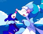 2025 5:4 absurd_res ambiguous_gender asterozoan blue_body blue_hair cloud dated duo echinoderm eyelashes eyes_closed fangs father_(lore) father_and_child_(lore) feral gem generation_7_pokemon hair hi_res marine markings nintendo open_mouth parent_(lore) parent_and_child_(lore) pearl_(gem) pokemon pokemon_(species) popplio primarina sea signature sky sleepy_sealion starfish starfish_(accessory) teeth tongue water whisker_markings white_body