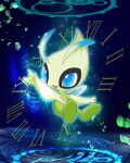  antennae blue_eyes celebi commentary_request fairy_wings full_body gears highres leaf maiko_(mimi) open_mouth pokemon pokemon_(creature) pokemon_focus ripples roman_numeral smile solo wings 