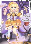  1girl absurdres ahoge blonde_hair dress fam_valhoef halloween highres iris_mysteria! kurekurerin long_hair pig pointy_ears smile solo 