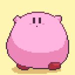 1:1 2019 animated belly big_belly digital_media_(artwork) kirby kirby_(series) kizitoba low_res male nintendo overweight pink_body pixel_(artwork) pixel_animation short_playtime simple_background solo walking yellow_background
