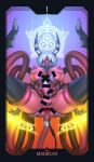  anus bar_censor black_thighhighs blue_eyes breasts censored colored_skin demon demon_girl demon_horns erection futa_without_pussy futanari highres horns large_breasts magic_circle nipples original red_skin restrained spread_anus tail tail_ornament tail_ring tailbox tarot tentacles the_magician_(tarot) thighhighs 