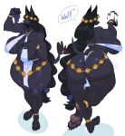 5_fingers 5_toes absurd_res anthro anubian_jackal big_breasts big_butt black_body black_ears black_fur black_hair bodily_fluids bottomwear bracelet breasts butt canid canine canis chest_tuft claws clothed clothing curvy_figure dialogue eyewear feet female female_anthro fingers food front_view fruit fur glasses glistening glistening_body glistening_eyelids gold_(metal) gold_anklet gold_bracelet gold_jewelry grape hair hand_on_own_breast hi_res holding_food holding_fruit holding_grapes holding_object huge_breasts huge_butt huge_thighs jackal jewelry loincloth long_hair looking_at_viewer mammal motion_lines mouth_closed nanokindred pawpads plant raziel_(nanokindred) rear_view round_glasses skimpy smile solo speech_bubble sweat sweaty_arms sweaty_body sweaty_breasts sweaty_butt sweaty_legs sweaty_thighs tail thick_thighs three-quarter_view toe_claws toes tuft walking wearing_glasses white_bottomwear white_clothing white_loincloth wide_hipped_anthro wide_hipped_female wide_hips