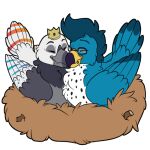 1:1 alpha_channel avian bird blue_body crown duo eyes_closed eyewear feathered_wings feathers glasses headgear symrea tail tail_feathers telegram_sticker wearing_glasses white_body wings