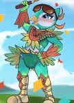 4_fingers absurd_res anthro armor aroused aroused_smile avian beaded_breastplate beaded_clothing beads beak bird bird_body_(nintendo_switch_sports) blue_eyes blush bodily_fluids boots bottomwear breastplate cloth_diaper clothed clothing cloud colored confetti crop_top diaper diaper_fetish diaper_under_clothing diaper_under_skirt diaper_use digital_drawing_(artwork) digital_media_(artwork) exposed_diaper eye_markings eyeliner eyewear eyewear_on_head facial_markings feathered_breastplate feathered_clothing feathered_skirt feathers femboy fingers flamboyant footwear gauntlets gem genital_fluids glistening glistening_eyes gloves golf golf_club golf_course grass grass_field green_arms green_body green_cloth_diaper green_clothing green_crop_top green_diaper green_face green_feathers green_hands green_legs green_shirt green_topwear hand_on_hip hand_on_own_hip handwear head_markings hi_res hill humanoid_hands leaking_diaper makeup male markings mask_(marking) midday midriff milklemon5127 open_beak open_mouth open_smile orange_body orange_feathers peeing plant raised_arm raised_bottomwear raised_clothing raised_skirt red_breastplate red_clothing red_gauntlet samba_outfit shirt shoes skirt sky smile solo sparking_cloth_diaper sparkles sparkling_clothing sparkling_diaper sport sunglasses sunglasses_on_head tan_boots tan_clothing tan_footwear tongue topwear tournament unclean_diaper urine urine_drip used_diaper using_diaper victory victory_pose wardrobe_malfunction wearing_diaper wet_diaper wetting wetting_diaper white_bosy white_eye_markings white_face white_facial_markings white_head_markings white_markings white_mask_markings white_torso wind wind_lift yellow_beak