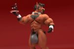  3d_(artwork) alcohol anthro anthroanim beverage black_hair bow_tie bulge clothing digital_media_(artwork) equine hair holding_object hyper hyper_bulge male mammal muscular muscular_male nipples plate sebastian_horse simple_background solo standing 