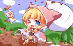  1girl animal_ear_hood blonde_hair blue_eyes deformed fam_valhoef highres hood iris_mysteria! maccha_miruku_(kurotu) pig pointy_ears 