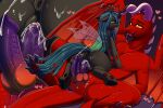 2_penises 3:2 absurd_res anus arthropod bodily_fluids butt changeling cum cumshot dinoalpaka dragon duo ejaculation female female_penetrated friendship_is_magic genital_fluids genitals green_eyes green_hair hair hasbro heart_symbol hi_res knot larger_male lying male male/female male_penetrating male_penetrating_female membrane_(anatomy) membranous_wings multi_genitalia multi_penis my_little_pony mythological_creature mythological_scalie mythology on_back penetration penile penile_penetration penis penis_in_vagina pupils quadruped queen_chrysalis_(mlp) red_body scalie sex size_difference smaller_female smaller_penetrated tongue tongue_out vaginal vaginal_penetration wings