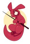 ambiguous_gender bloominglynx felid feral gastropod hi_res holding_object holding_weapon hybrid mammal mollusk pawpads rain_world red_body red_pawpads semi-anthro simple_background slug solo videocult weapon white_eyes