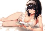  black_hair blue_eyes blush bra breasts headband idolmaster idolmaster_cinderella_girls long_hair panties raiou sagisawa_fumika underwear 