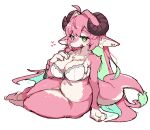 2025 2_horns anthro belly big_breasts bra breasts chest_tuft clothing countershading digital_drawing_(artwork) digital_media_(artwork) dragon ear_piercing eyelashes female fingers front_view full-length_portrait fur furred_dragon furred_scalie green_eyes green_tail_tuft hair heart_symbol horn leg_markings looking_at_viewer markings mythological_creature mythological_scalie mythology open_mouth open_smile piercing pink_body pink_hair pink_tail portrait scalie simple_background sitting smile socks_(marking) solo tail tail_tuft thick_tail thick_thighs tofffffu tuft underwear white_background white_bra white_clothing white_underwear