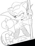  anthro bat black_and_white breasts butt clothing echidna female hat knuckles_the_echidna male mammal monochrome monotreme ninoeros nipples pole rouge_the_bat simple_background sonic_(series) swimsuit white_background wings 