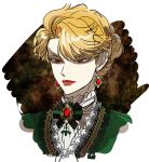  1girl blonde_hair dio_brando ear_birthmark earrings gem genderswap genderswap_(mtf) jewelry jojo_no_kimyou_na_bouken lipstick makeup pale_skin phantom_blood red_eyes red_gemstone red_lips rlaygkswywy solo vampire 