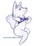  2018 animal_crossing anthro blue_eyes bottomless breasts canine clothed clothing electrikestorm female fur hi_res mammal mostly_nude nintendo nipples pink_nose simple_background solo video_games white_background white_fur whitney_(animal_crossing) wolf 