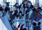  4girls 6+boys arlecchino_(genshin_impact) black_eyes black_gloves black_hair black_helmet blonde_hair blue_eyes blue_hair blunt_ends brown_hair capitano_(genshin_impact) closed_eyes closed_mouth coat columbina_(genshin_impact) delusion_(genshin_impact) dottore_(genshin_impact) dress earrings eyeshadow eyewear_strap faceless faceless_male facial_hair fatui_coat fur-trimmed_coat fur_trim genshin_impact glasses gloves hair_between_eyes hair_ornament helmet highres hiki_yuichi holding holding_scythe holding_sword holding_weapon japanese_clothes jewelry long_hair looking_at_viewer makeup mask mask_on_head multicolored_hair multiple_boys multiple_girls orange_hair pantalone_(genshin_impact) pierro_(genshin_impact) pink_hair pulcinella_(genshin_impact) purple_eyes purple_hair red_eyeshadow red_lips red_pupils red_scarf ribbon sandrone_(genshin_impact) scaramouche_(genshin_impact) scarf scythe shirt short_hair short_hair_with_long_locks shorts signora_(genshin_impact) snow streaked_hair sword symbol-shaped_pupils tartaglia_(genshin_impact) two-tone_hair weapon white_coat white_dress white_hair white_mask x-shaped_pupils 