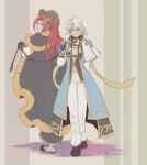  animal_ears arch_bishop_(ragnarok_online) black_cape black_gloves black_shirt black_shoes blue_coat blue_eyes brown_horns cape capelet closed_mouth coat commentary_request curled_horns dog_boy dog_ears fingerless_gloves full_body fur-trimmed_cape fur_trim gloves gold_trim grey_background horns long_hair long_sleeves looking_at_viewer male_focus official_alternate_costume open_clothes open_coat pants pointy_ears ragnarok_online red_hair shirt shoes short_hair smile warlock_(ragnarok_online) white_capelet white_hair white_pants yaoi yukimushi 