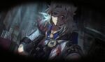  1boy absurdres albedo_(genshin_impact) beaker black_gloves blonde_hair blood blood_in_hair blood_on_clothes blood_on_face blue_eyes blue_shirt coat collared_shirt commentary erlenmeyer_flask flask genshin_impact gloves hair_between_eyes hand_up highres hood hood_down hooded_coat indoors light_particles looking_at_viewer male_focus march_rly medium_hair open_clothes open_coat parted_bangs parted_lips pov red_gloves shirt short_sleeves solo symbol-only_commentary table two-tone_gloves upper_body vignetting vision_(genshin_impact) white_coat 