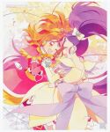  ^_^ artist_name artist_request back_bow belt belt_bag belt_buckle big_hair border bow buckle closed_eyes colorful_background copyright_name cure_bloom cure_egret dot_nose dress earrings eyelashes face-to-face feather-trimmed_skirt feather-trimmed_sleeves frilled_arm_warmers from_behind futari_wa_precure_splash_star hair_bow hair_ornament hairband happy heart heart-shaped_buckle heart_earrings heart_hair_ornament heart_print high_ponytail holding_hands hyuuga_saki jewelry lace-trimmed_skirt lace-trimmed_sleeves lace_trim leg_warmers light_blush long_hair magical_girl medium_hair miniskirt mishou_mai one_eye_closed open_mouth orange_eyes orange_hair pink_arm_warmers pink_leg_warmers pink_shirt pink_skirt ponytail precure purple_bow purple_hair shirt short_dress short_sleeves skirt skirt_set skirt_under_dress smile source_request string string_of_fate third-party_source very_long_hair white_arm_warmers white_bag white_border white_bow white_dress white_skirt yellow_belt yellow_hairband 