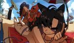  1other 2boys 5girls absurdres animal_ears applying_sunscreen barefoot beach blue_sky bottle cat_ears cat_girl character_request commission cooler copyright_request fate_(series) highres holding holding_bottle holding_umbrella in_shadow looking_at_viewer lotion lying multiple_boys multiple_girls neco-arc on_stomach outdoors palm_tree pokemon pokemon_(creature) ryu_(ryuwanshoy) seashell shell sky sunbathing sunlight sunscreen tan topless_female topless_male tree umbrella 