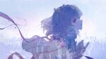  1girl absurdres blue_eyes blue_hair crying from_side highres kano_(hanayori_jyoshiryou) kano_(utaite) maccha_(mochancc) ribbon solo tears 
