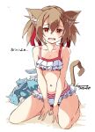  1girl animal_ears brown_hair cat_ears cat_girl cat_tail dragon feathered_dragon frills highres hot looking_at_viewer open_mouth pina_(sao) red_eyes shikei short_hair silica silica_(sao-alo) sitting sweat swimsuit sword_art_online tail twintails wariza 