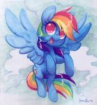  2018 blue_feathers celebi-yoshi cloud cute cutie_mark equine eyelashes feathered_wings feathers female feral flying friendship_is_magic hair happy hi_res hooves looking_at_viewer mammal marker_(artwork) multicolored_hair my_little_pony nude open_mouth open_smile outside pegasus portrait purple_eyes rainbow_dash_(mlp) rainbow_hair signature sky smile solo spread_wings tongue traditional_media_(artwork) wings 