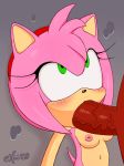  against_wall amy_rose anthro big_penis breasts duo excito faceless_male fellatio female female_focus hedgehog huge_penis knuckles_the_echidna male male/female mammal monotreme navel nude oral penis red_penis sex solo_focus sonic_(series) sweat wide_eyed 