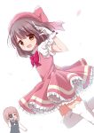  2girls :d bow brown_hair camera cardcaptor_sakura cowboy_shot dress flat_chest frilled_skirt frills gloves hat kawasugi_sakura kinomoto_sakura kinomoto_sakura_(magician) looking_at_viewer magical_girl multiple_girls neck_ribbon nobutake_(nobu0) pink_dress pink_hair pink_hat puffy_short_sleeves puffy_sleeves red_bow ribbon saki_(manga) shinohayu_the_dawn_of_age shiratsuki_shino short_sleeves skirt smile thighhighs white_background white_gloves 