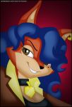  2017 anthro blue_hair brown_eyes carmelita_fox clothed clothing ear_piercing eyelashes female fur hair orange_fur piercing playstation sly_cooper sly_cooper_(series) solo verona7881 video_games 