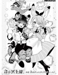  3girls animal_costume animal_ears animal_hands animal_print artist_name boots commentary_request copyright_name crop_top dog dragon dress gloves hair_over_one_eye highres hikage_naka kimi_wa_meido-sama long_hair looking_at_viewer monochrome multiple_girls navel open_mouth parted_lips paw_gloves shotan tiger_costume tiger_ears tiger_print yokoya_riko yuki_(kimi_wa_meido-sama) 