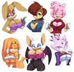  amy_rose anthro bat big_breasts blaze_the_cat breasts bunnie_rabbot cat chipmunk cleavage clothed clothing echidna feline female hedgehog lagomorph mammal monotreme rodent rouge_the_bat sally_acorn simple_background smile sonic_(series) squish_(artist) tikal_the_echidna under_boob white_background 