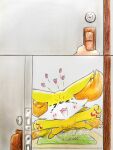 2025 ambiguous_gender blush blush_lines bodily_fluids canid canine crying door eiroru eyes_closed fennekin feral first_person_view fur generation_6_pokemon graphite_(artwork) happy heart_symbol hi_res human inner_ear_fluff mammal midair nintendo open_mouth orange_body orange_fur pawpads paws pokemon pokemon_(species) solo tail tail_motion tailwag tears tears_of_joy tongue traditional_media_(artwork) tuft white_body white_fur yellow_body yellow_fur