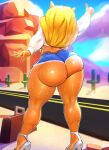 absurd_res activision anthro bandicoot big_butt blonde_hair bodily_fluids bottomwear bubble_butt butt cactus clothing colored_nails crash_bandicoot_(series) denim denim_bottomwear denim_clothing denim_shorts desert female footwear glistening glistening_butt glistening_thighs hair hi_res high_heels hitchhiking hotpants huge_butt long_hair mammal marsupial nails plant rear_view sala3dart shoes shorts solo suitcase sweat sweatdrop sweaty_butt sweaty_legs sweaty_thighs tawna_bandicoot thick_thighs
