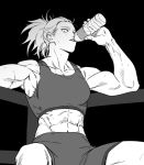  abs bare_arms biceps bottle commentary_request drinking gyeoggi_3_ban looking_at_viewer muscle muscular_female shorts shoulders sitting smoking_gum sports_bra sweat tied_hair veins water_bottle yeo_eun-sol 