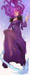  absurdres dress eyelashes fate/grand_order fate_(series) fur-trimmed_dress fur_trim gradient_hair high_heels highres ice just_we long_dress multicolored_hair purple_dress purple_hair red_eyes runes scathach_(fate) scathach_skadi_(fate) see-through_clothes see-through_dress wide_sleeves 