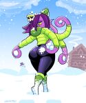 2024 4_arms absurd_res accessory animal_humanoid ayo_(lobsteritus) big_butt black_clothing black_leggings black_legwear boots butt cabin cel_shading cephalopod cephalopod_humanoid clip_studio_paint_(artwork) clothed clothing coat dated day detailed_background digital_media_(artwork) door eyebrows eyelashes female footwear full-length_portrait fully_clothed hair hair_accessory hair_over_eye half-closed_eyes hat headgear headwear hi_res holding_snowball humanoid leggings legwear lips lobsteritus long_hair looking_at_viewer looking_back looking_back_at_viewer marine marine_humanoid mollusk mollusk_humanoid multi_arm multi_limb narrowed_eyes octopus_humanoid open_mouth orange_boots orange_clothing orange_footwear outside portrait purple_body purple_hair purple_skin rear_view shaded shoes signature skull_accessory snow snowing snowman solo tentacle_arms thick_lips thick_thighs top_hat topwear walking white_eyes window winter yellow_clothing yellow_coat yellow_sclera yellow_topwear