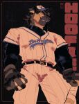 2025 anthro ball baseball_uniform bigsquidman biped black_background bottomwear bovid bovine cattle clothing hat headgear headwear hi_res holding_ball holding_baseball holding_baseball_bat holding_object logo low-angle_view male mammal pants pattern_bottomwear pattern_clothing pattern_pants simple_background smile solo sportswear standing striped_bottomwear striped_clothing striped_pants stripes uniform worm&#039;s-eye_view